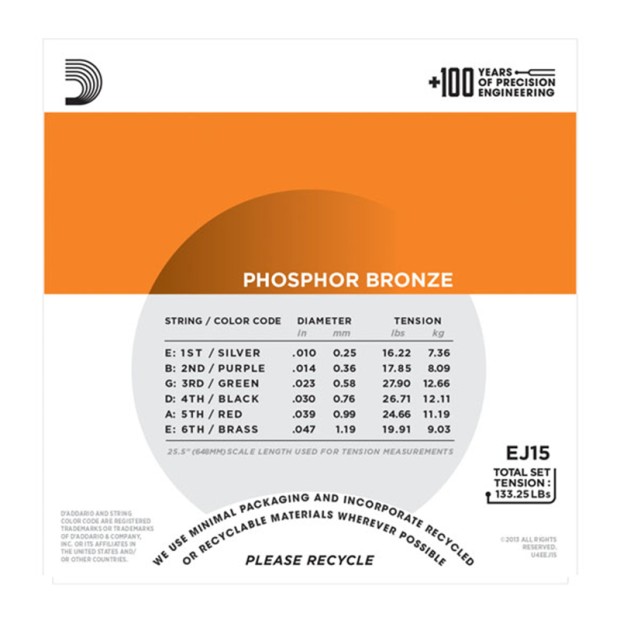 سیم گیتار آکوستیک داداریو D'Addario EJ15 Phosphor Bronze