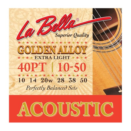 سیم گیتار آکوستیک لابلا La Bella Golden Alloy Acoustic Guitar Strings 40PT Extra Light 10-50