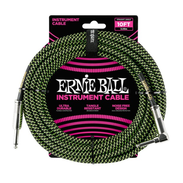 کابل رابط ارنی بال Ernie Ball 6077 Braided Straight Angle 3.05m Black Green