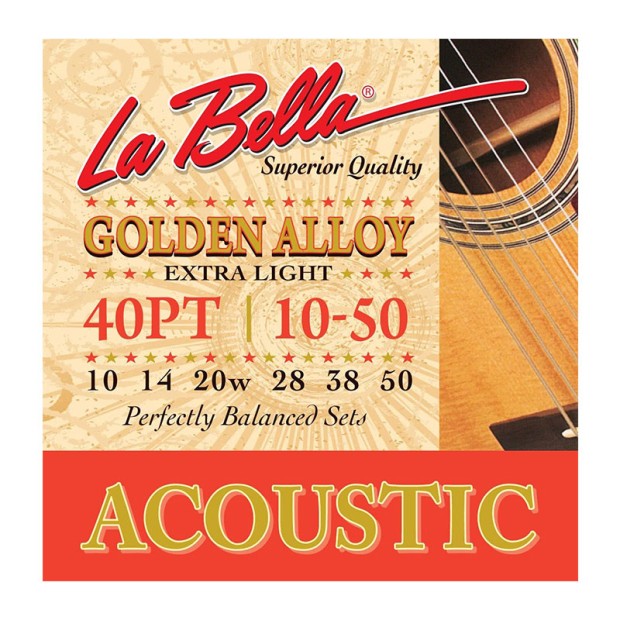 سیم گیتار آکوستیک لابلا La Bella Golden Alloy Acoustic Guitar Strings 40PT Extra Light 10-50