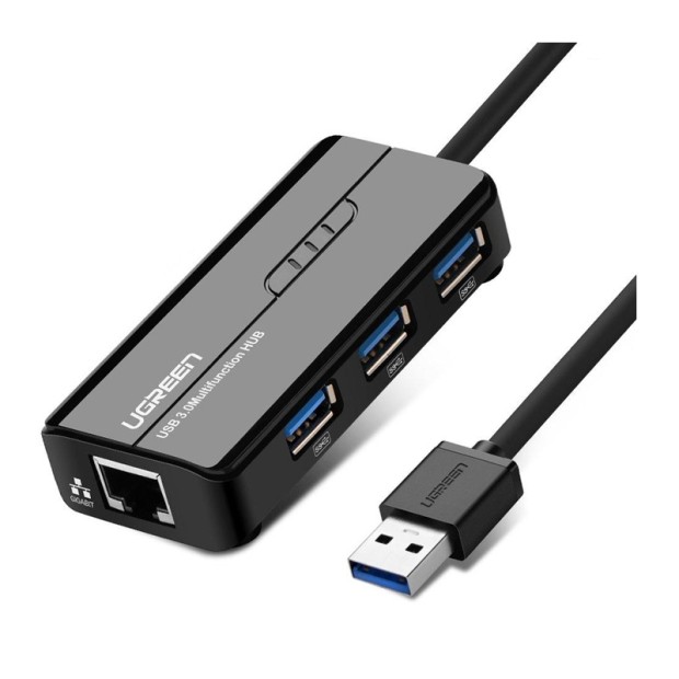 هاب یوگرین UGREEN USB 3.0 Hub with Gigabit Ethernet Adapter Black 20265