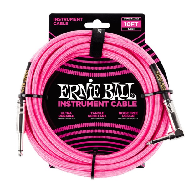 کابل رابط ارنی بال Ernie Ball 6078 Braided Straight Angle 3.05m Neon Pink