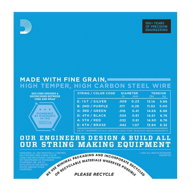 سیم گیتار الکتریک داداریو D'Addario EXP120 Coated Nickel Plated Steel Super Light