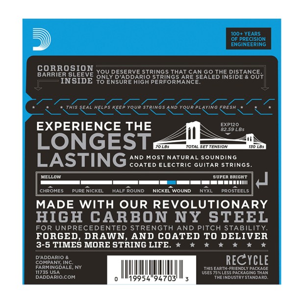 سیم گیتار الکتریک داداریو D'Addario EXP120 Coated Nickel Plated Steel Super Light