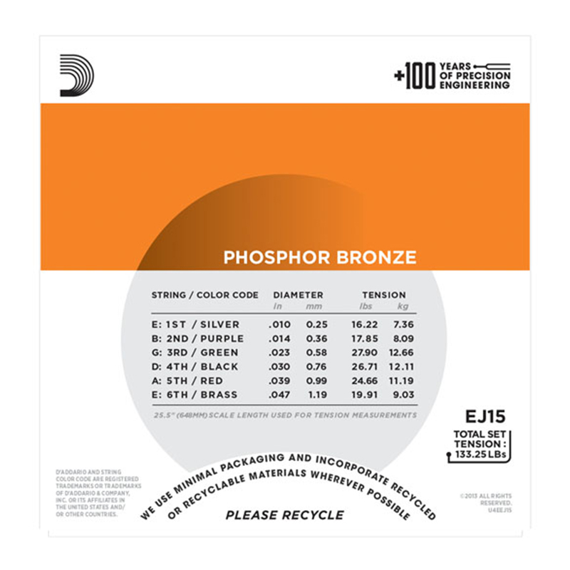 سیم گیتار آکوستیک داداریو D'Addario EJ15 Phosphor Bronze