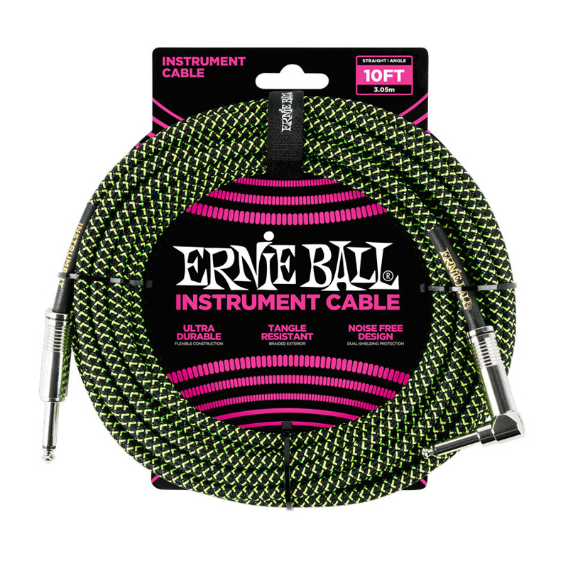 کابل رابط ارنی بال Ernie Ball 6077 Braided Straight Angle 3.05m Black Green
