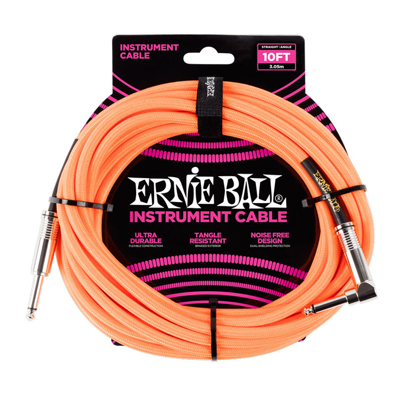 کابل رابط ارنی بال Ernie Ball 6079 Braided Straight Angle 3.05m Neon Orange