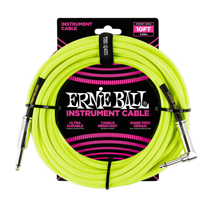کابل رابط ارنی بال Ernie Ball 6080 Braided Straight Angle 3.05m Neon Yellow