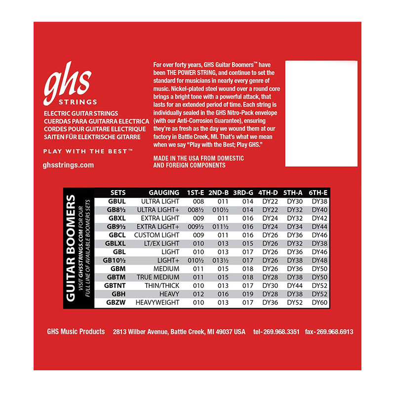 سیم گیتار الکتریک جی اچ اس GHS GBL Guitar Boomers Electric Guitar Strings 10-46