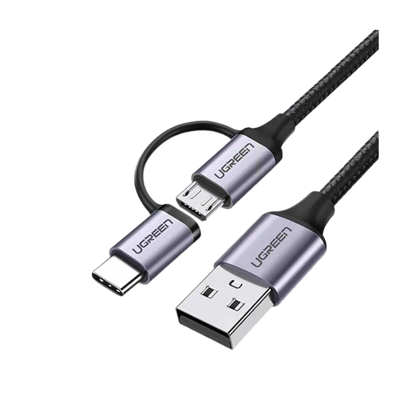 قیمت خرید فروش کابل رابط یوگرین UGREEN USB 2.0 A Male to Micro USB + USB-C Male 3A Data Cable Black 1m US177 30875