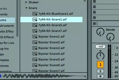 انتخاب سمپل اسنیر در Ableton Live